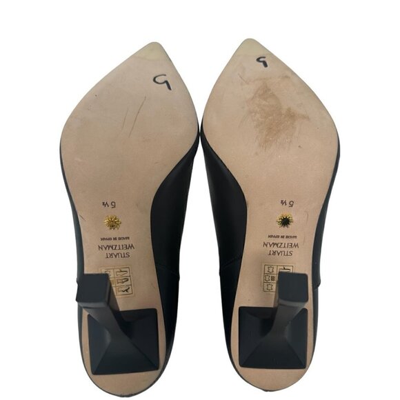 New Stuart Weitzman Max Black Leather Pointed Toe Sculptural Heel Bootie 5.5 - Picture 7 of 10